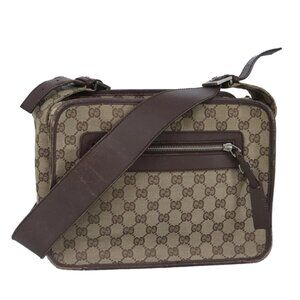 GUCCI GG Canvas Shoulder Bag Beige Silver 92555